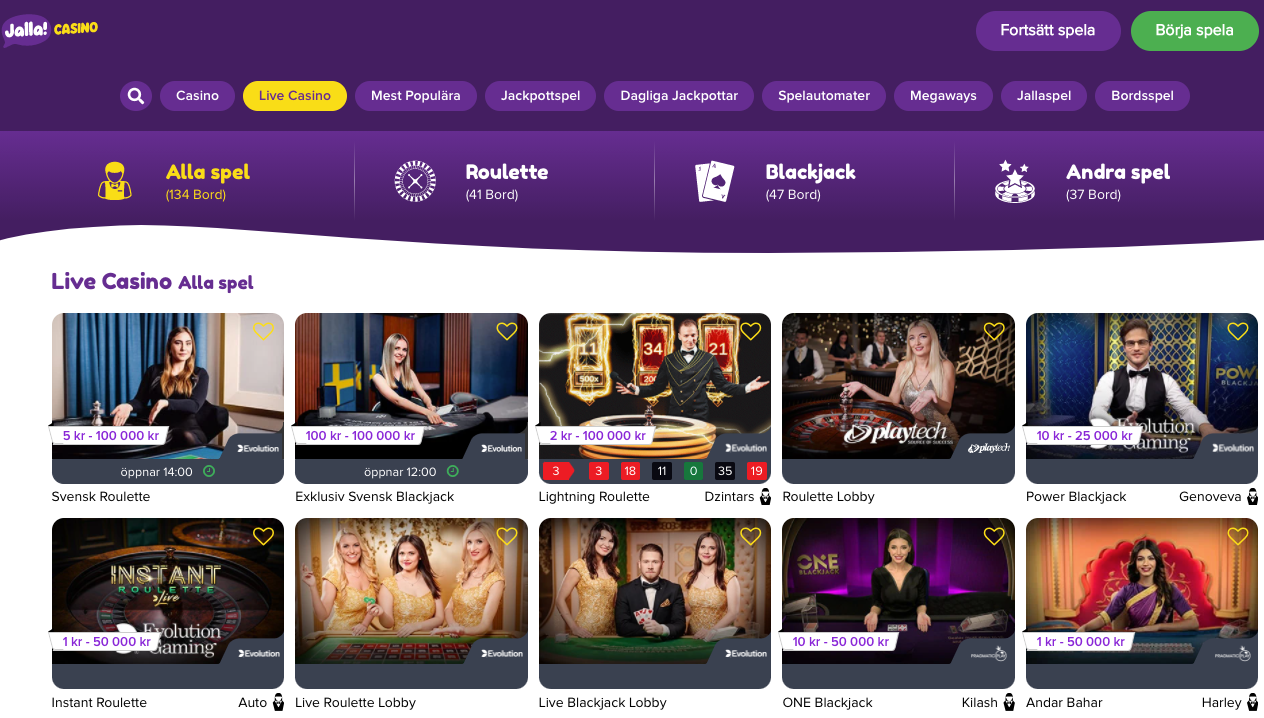 Jalla Casino live casino